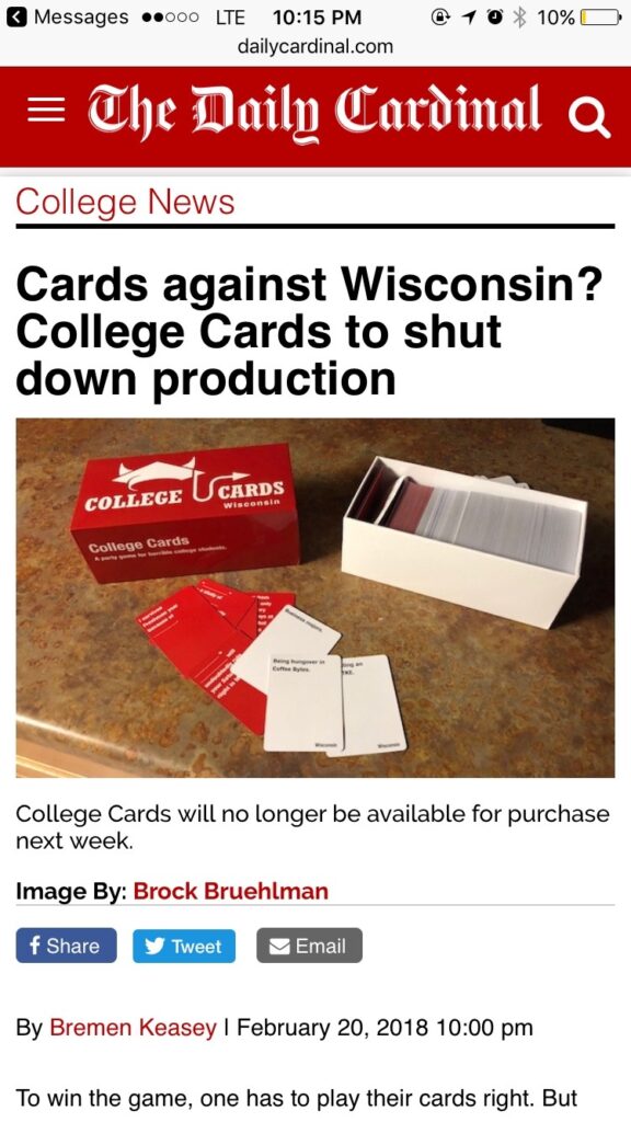 College Cards Shutdown