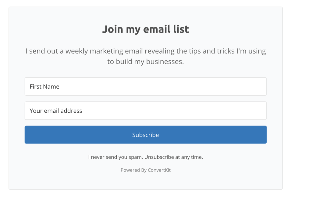 Email opt in form